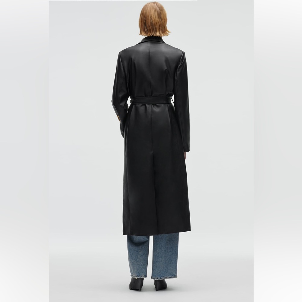 Zara FAUX LEATHER TRENCH COAT. Black. Sizes S, M. New with Tags. - Picture 4 of 11